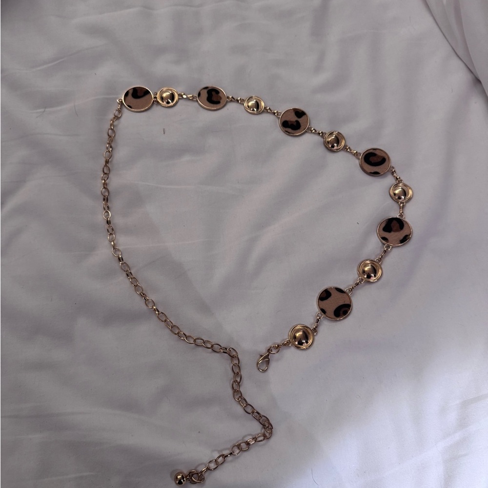 Gold Chain Belt with Brown Leopard-Pattern